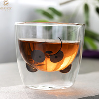 Tasse en verre à double paroi en forme de raton laveur Panda tasse à café au lait résistante aux hautes températures tasse à eau isolée