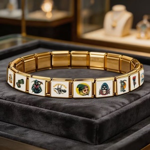 Bracelet à breloques italien style tatouage vintage, motifs audacieux d'art tatoué et de crânes, bijoux punk branchés pour hommes et femmes, vente en gros - Product Image 3