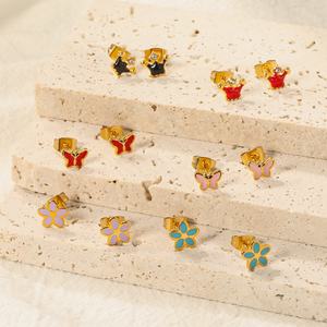 6 Paires/Carte Mini Puces d'Oreilles en Acier Inoxydable Plaqué Or Mignonnes Cœur Étoile Lune Fleur en Émail Bijoux pour Cadeaux d'Enfants - Product Image 2