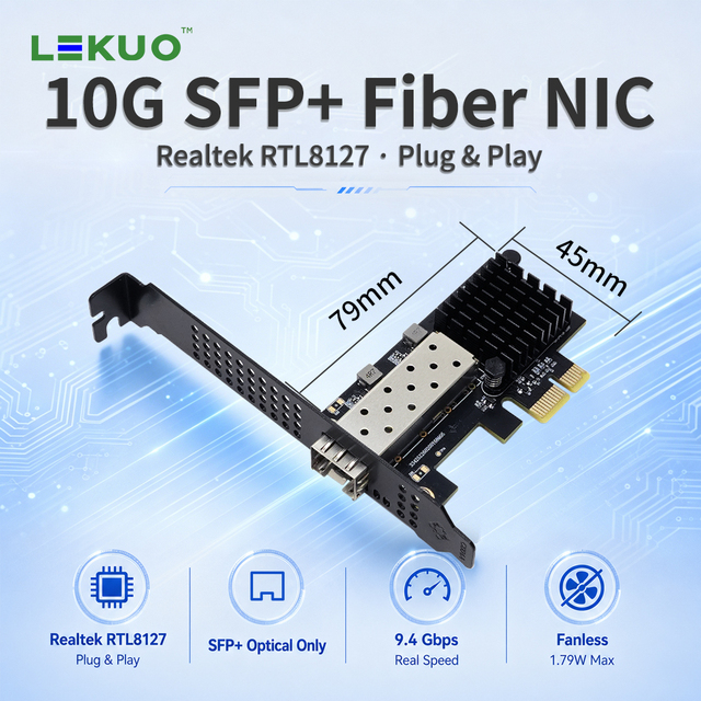 Realtek RTL8127 PCIe 4.0 X1 to 10GbE SFP+ Fiber Internal Wired Network Card Ultra-low Power 1.79W in Stock for Desktop