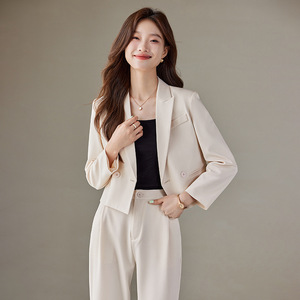 Grey Women's Suit <b>Set</b> Full Sleeve Polyester Spring <b>Office</b> Lady Anti-Wrinkle Professional Formal Wear - Product Image 3
