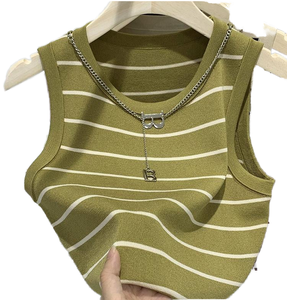 Mùa Hè Mới Dệt Kim <span class=keywords><strong>Tank</strong></span> Top Hot Bán Sexy Thoáng Khí Sọc Vest Vòng Cổ Không Tay Cắt Đan Hàng Đầu Cho Phụ Nữ - Product Image 1