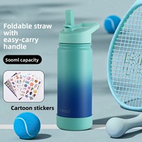Bouteille d'eau réutilisable pour enfants, nouveau design, 14 oz, en acier inoxydable à double paroi, isotherme sous vide, avec paille – Vente en gros