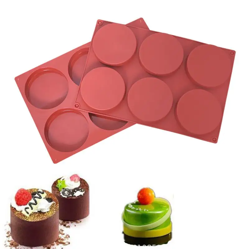 Food Grade 6 Cavity Round Shape Cake Silicon Mold Durable Cake Tools Silicone Mold Heat Resistant Custom Silicone Mold For Cakes