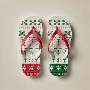 Factory Supply Xmas Style Flip Flops Soft PE Sole <b>Red</b> Strap Casual Open Toe Sandals Chanclas For Christmas - Product Image 1