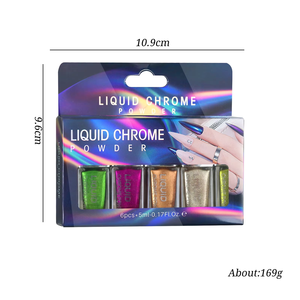 6pcs/set <b>Magic</b> Liquid Mirror Powder <b>Kit</b> Non-Flying MCB 3D Laser Acrylic Powder Nail Art Customizable Logo LED Lamp Source Free - Product Image 5