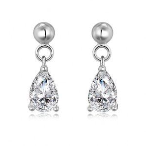 Dylam Stunning Rhodium 18K <b>Gold</b> Plated 925 Silver Pear Shape 5A Zirconia Simulated Diamond Bead <b>Dangle</b> Pendant Stud <b>Earrings</b> - Product Image 1