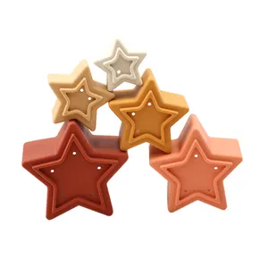 BPA Free Stacking Toy easy clean color star 5 Pacs Silicone Baby Stacking Toys for Kids and Babies.