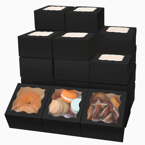 Cajas de embalaje de pasteles de panadería negras personalizadas Cajas de papel rígido con materiales reciclados para distribución de alimentos - Product Image 3