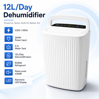 Déshumidificateur d'air commercial mini 12L, faible bruit, drainage automatique, réservoir d'eau de 2,1L pour salle de bain, chambre à coucher