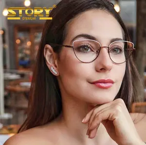 STORYFDY95553メガネ付き女性キャットアイ眼鏡フレームセクシーな女の子の眼鏡特大プレーンミラー光学フレーム
