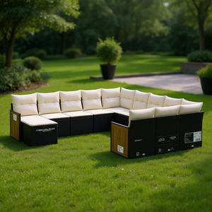 Ensemble de canapés de jardin Majestic en rotin noir, meubles d'extérieur avec coussins en mousse haute densité, design contemporain imperméable - Product Image 2