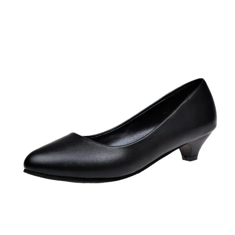 China Wholesale Low Price Work Dress Shoes Big Size Comfort PU Leather Black Ladies Flat Shoes
