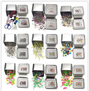 Épingles à tête boule en verre, lot de 50 ou 200 pièces, couleurs, boîtes en fer carrées, pour couture