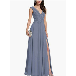 Elegant Long Bridesmaid Dress V Neck Chiffon A Line Backless Formal Evening Gown Natural Waistline - Product Image 2