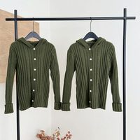 Ästhetischer Kapuzen-Strickpullover mit Knöpfen für Damen, Winter 2025 Neu, Langarm, Slim Fit, V-Ausschnitt, Strickware