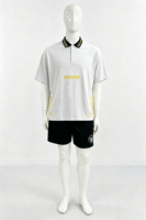 Chemises à manches courtes gris brodées à boutons, style streetwear oversize, respirantes, col montant pour hommes