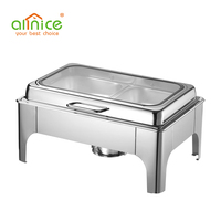 Chauffe-plat rectangulaire en acier inoxydable 201 à double compartiment pour buffet, réchaud de restauration rapide, chauffe-plat à alcool