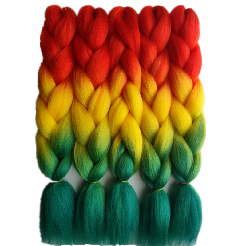 New 24 "100グラムSynthetic Red Yellow Green Ombre Jumbo Braids Hair Extensions More Than 120色Crochet Hair Bulk