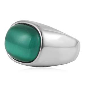 yunnique <b>Emerald</b> <b>Ring</b> For <b>Men</b> Gold Steel Color Oval Bezel Setting Geometric Jewelry Gift - Product Image 4