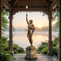 Lampe Statue de Dame Classique en Bronze - Œuvre d'Art Intérieure et Extérieure, Sculpture Métallique Élégante pour Jardin et Intérieur