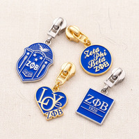 Tirette de fermeture éclair élégante et haut de gamme en métal plaqué or, émail souple, style grec, motif bouche d'oiseau bleu roi et blanc, personnalisable en gros
