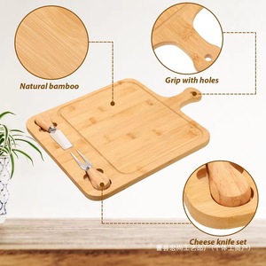 Planche à fromage en bambou avec ensemble de couteaux, plateau de découpe multifonctionnel en bois naturel pour la cuisine - Product Image 1