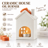 Brûleur de cire décoratif en céramique en forme de maison, chauffe-huile blanc pour bougies chauffe-plat, lampe aromatique pour la décoration et l'aromathérapie à domicile