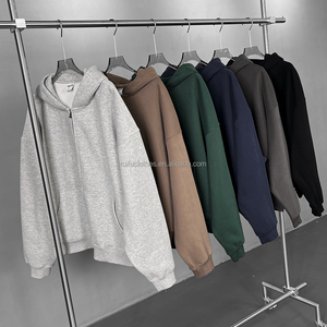 Custom Heavyweight 370gsm Double <b>Zip</b> <b>Up</b> Hoodie Manufacturers Blank Fleece <b>Cropped</b> Oversized Boxy Fit Hoodies sweatshirts - Product Image 2