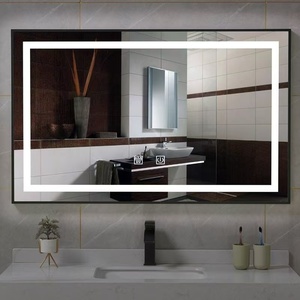 <span class=keywords><strong>Miroir</strong></span> de salle de bain rectangulaire à LED avec cadre <span class=keywords><strong>noir</strong></span>, <span class=keywords><strong>miroir</strong></span> mural à double éclairage avec commande tactile pour double vasque - Product Image 4