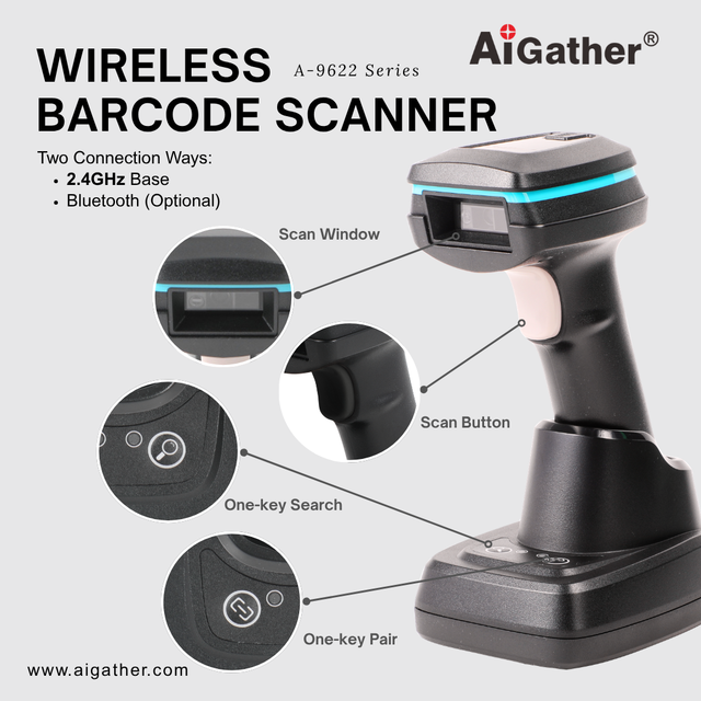 Handheld 2.4G Wireless 2D Cmos Scanner High-Precision Recognition of Blurred and Damaged Barcodes A-9622XD