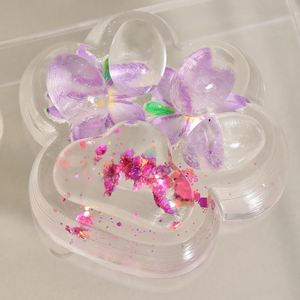 NOUVEAU Jouet à presser transparent en gelée, motif griffe de chat avec fleur et paillettes - Super rebondissant, écologique, cadeau thérapeutique pour enfants et adultes, jouet de bureau - Product Image 3