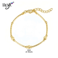 Gelang Rantai Tali Berlapis Emas untuk Anak dengan Manik-Manik Berukir, Perhiasan Elegan & Aman, Hadiah untuk Anak Perempuan