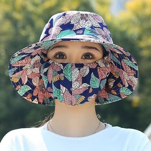 หมวกกันแดดลายดอกไม้พร้อมผ้าคลุมหน้า ป้องกันรังสียูวีสำหรับฤดูร้อน หมวกทรงบักเก็ตพับได้สำหรับผู้หญิง - Product Image 1