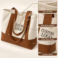 Sac fourre-tout réutilisable en coton robuste avec garniture contrastante personnalisée, sac de bateau en toile avec poche zippée pour librairie, bibliothèque, lecture