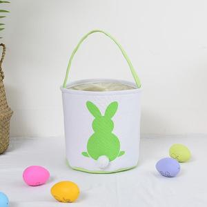 Cesta de caza de huevos de conejito de Pascua con asa, bolsas de regalo de lona, cubos de cola esponjosa de conejo para decoraciones de fiesta para niños - Product Image 5
