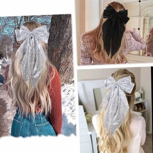 Grand nœud papillon épingle à cheveux à la mode métal et paillettes paillettes grand nœud pince à cheveux accessoires pour fête adulte - Product Image 4