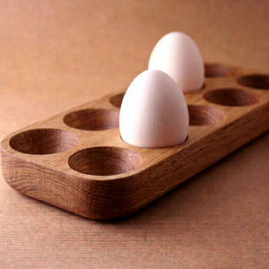 Support à œufs en bois 10 emplacements, plateau rayé bicolore, pour petit-déjeuner d'hôtel de luxe, personnalisable OEM, Vietnam - Product Image 1