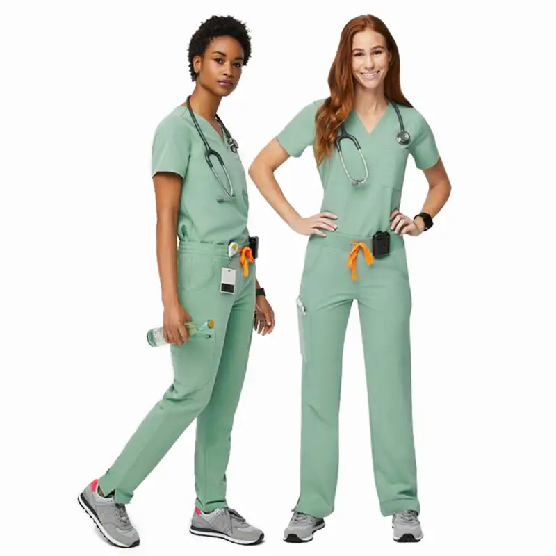 2021 Beauty Design Us Fashionable Private Label Custom Work Stretch Nurse Tops Sets Medical Nursing Scrubs Uniforms Sets