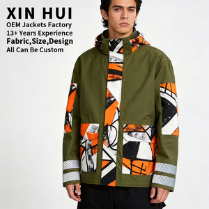 Veste technique réfléchissante personnalisée, streetwear, patchwork, coupe-vent, imperméable, veste d'hiver pour homme, veste à capuche pour l'extérieur - Product Image 1