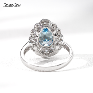 แหวนเพชรแล็บ 18k ทองคำขาว รูปทรงลูกแพร์ สีฟ้า แหวนหมั้นเพชรแล็บ - Product Image 5