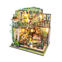 Ensembles d'assemblage de modèles architecturaux 3D pour petite maison de poupée à deux étages, villa de jardin, bricolage fait à la main