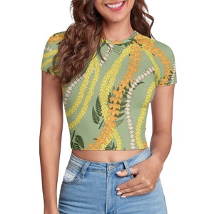 Mode hawaïenne Sexy serré nombril-nu T-Shirt court personnalisation Maile Lei PrintsPrint à la demande hauts décontractés pour femmes - Product Image 1