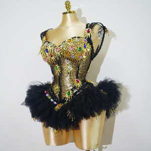 Body Sexy con Lentejuelas Doradas en Forma de Llama, con Copas Acolchadas de Spandex/Poliéster, para Espectáculos de Drag Queen, Showgirl, Carnaval - Product Image 2