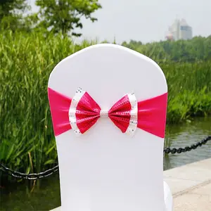 Wholesale Cheap Polyester spandex Stretch Chair Cover Sash Elastic Chair Back Flower Bow Hotel Wedding Party Decoration Supplier