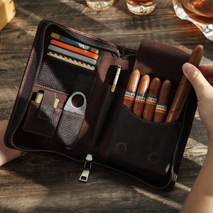 Custom 4 5 Cigars Humidor Tube Holder Cigar Accessories Case Lighter Storage Cutter Box Portable Travel leather Cigar Pouch