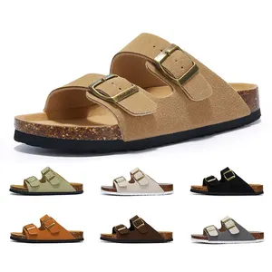 High Quality Wholesale Men Buckle Straps Cork Rubber Sole Sandals with Comfortable Cow Suede Foot bed slippers