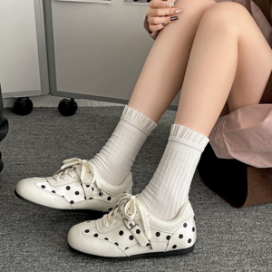 Baskets décontractées rétro printemps à pois noirs <span class=keywords><strong>et</strong></span> blancs, chaussures plates polyvalentes à lacets <span class=keywords><strong>et</strong></span> bride à boucle - Product Image 2