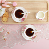Service à thé et café de luxe 21 pièces en porcelaine fine, écologique, style nordique européen, 800 ml, motif floral rose, idéal pour mariages et réceptions