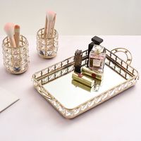 Plateaux de service décoratifs modernes en métal doré et cristal pour hôtel, miroirs, buffet, coiffeuse, rangement, maison, salon